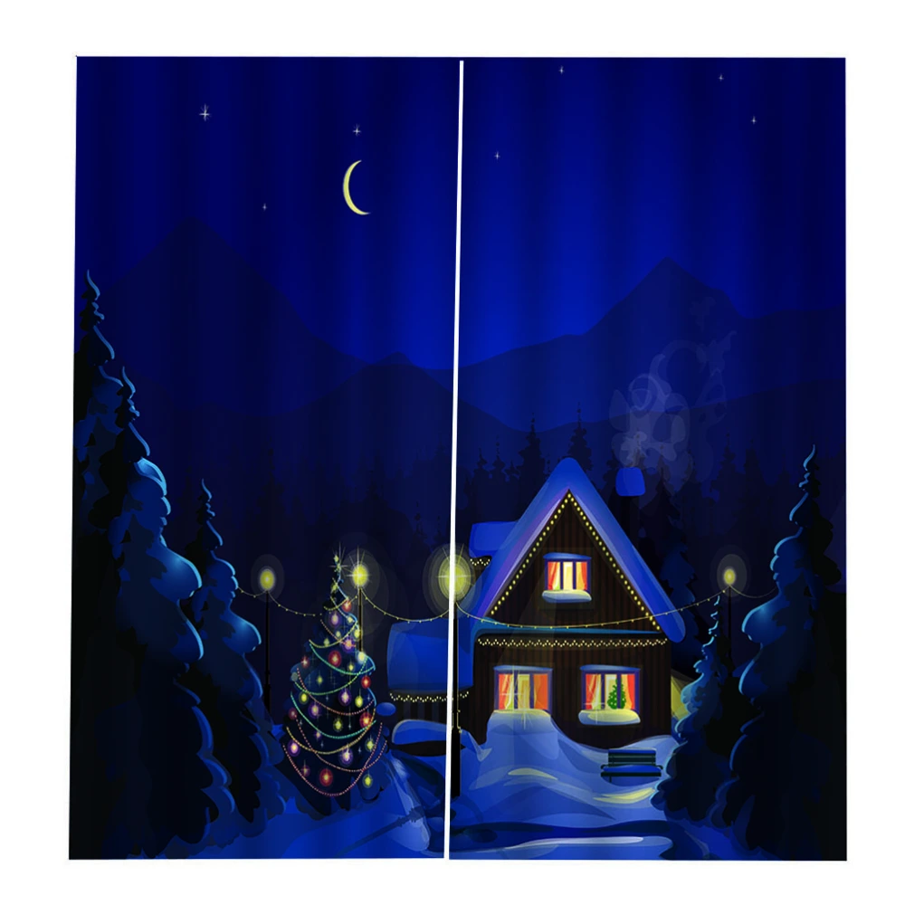 Merry Christmas Elements Design Bathroom Shade Curtain Polyester Creative Bathroom Curtains for Home (Night View)