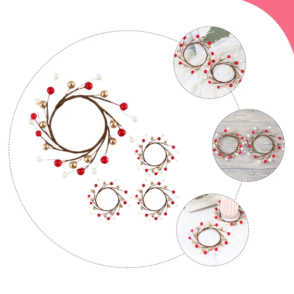 4pcs Artificial Berry Wreath Candle Holder Wreath Ring Christmas Decoration Centerpiece