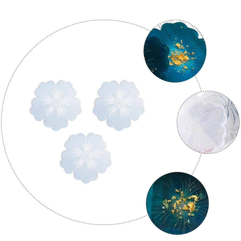3Pcs Coaster Molds for Resin Casting Flower Epoxy Craft DIY Coaster Making Molds