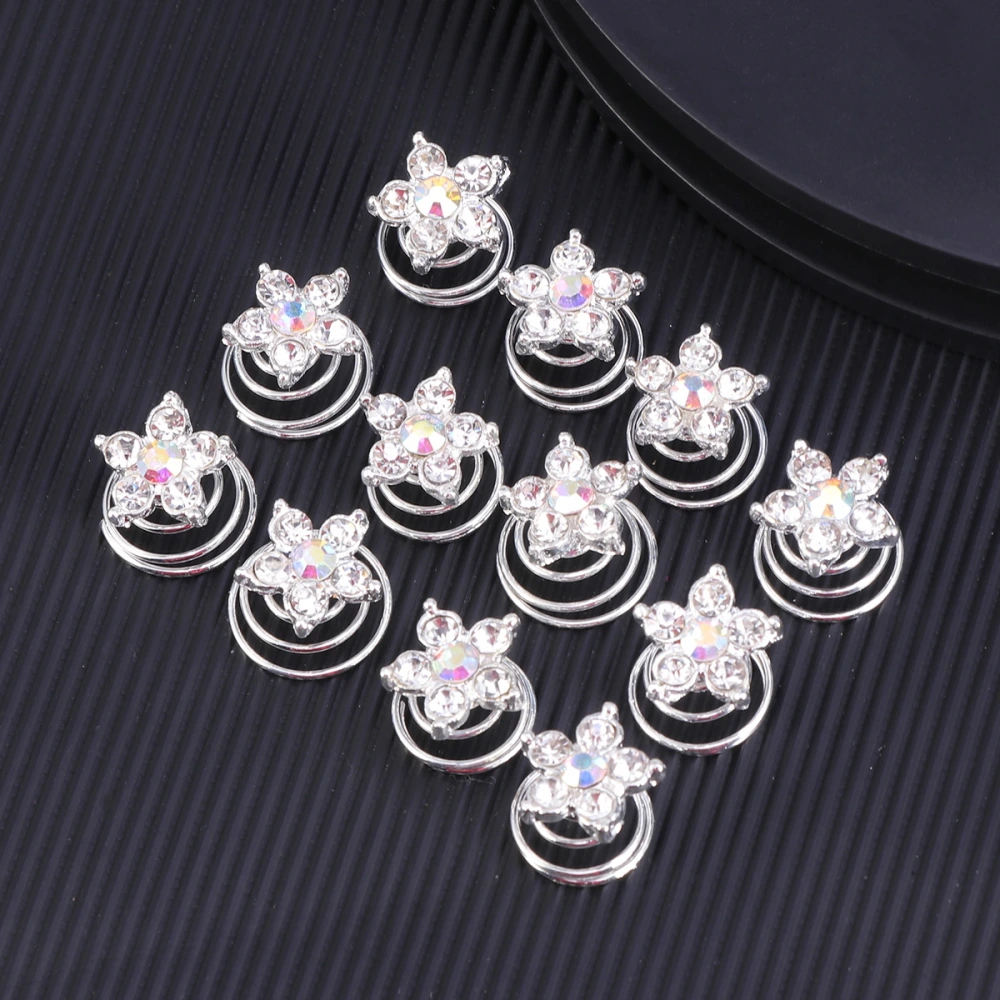 12pcs Mini Rhinestone Spiral Hair Pentagram Hair Clips for Wedding Bridal Prom Party Decor