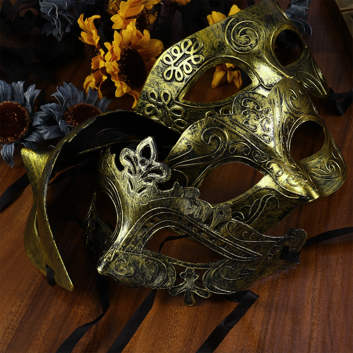 4pcs Vintage Mask Half Face Mask Costume Prop Accessory for Masquerade Cosplay Costume Party Performance (Golden)