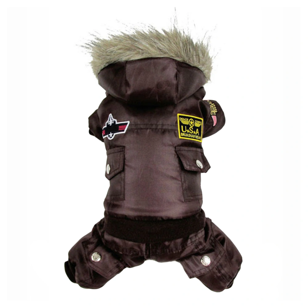 Pet Clothes Winter Warm Windproof USA AIR FORCE Dog Puppy Coat Hoodie Outwear Size L (Coffee)