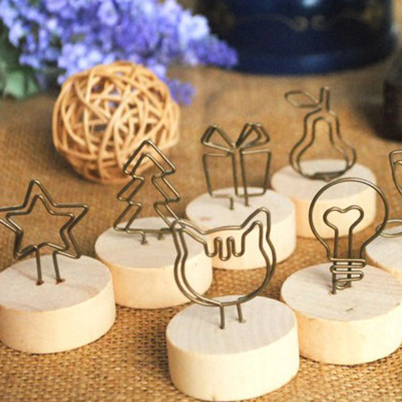 4Pcs Tabletop Memo Clips Wooden Base Photo Clips Table Number Clips Name Cards Picture Holders