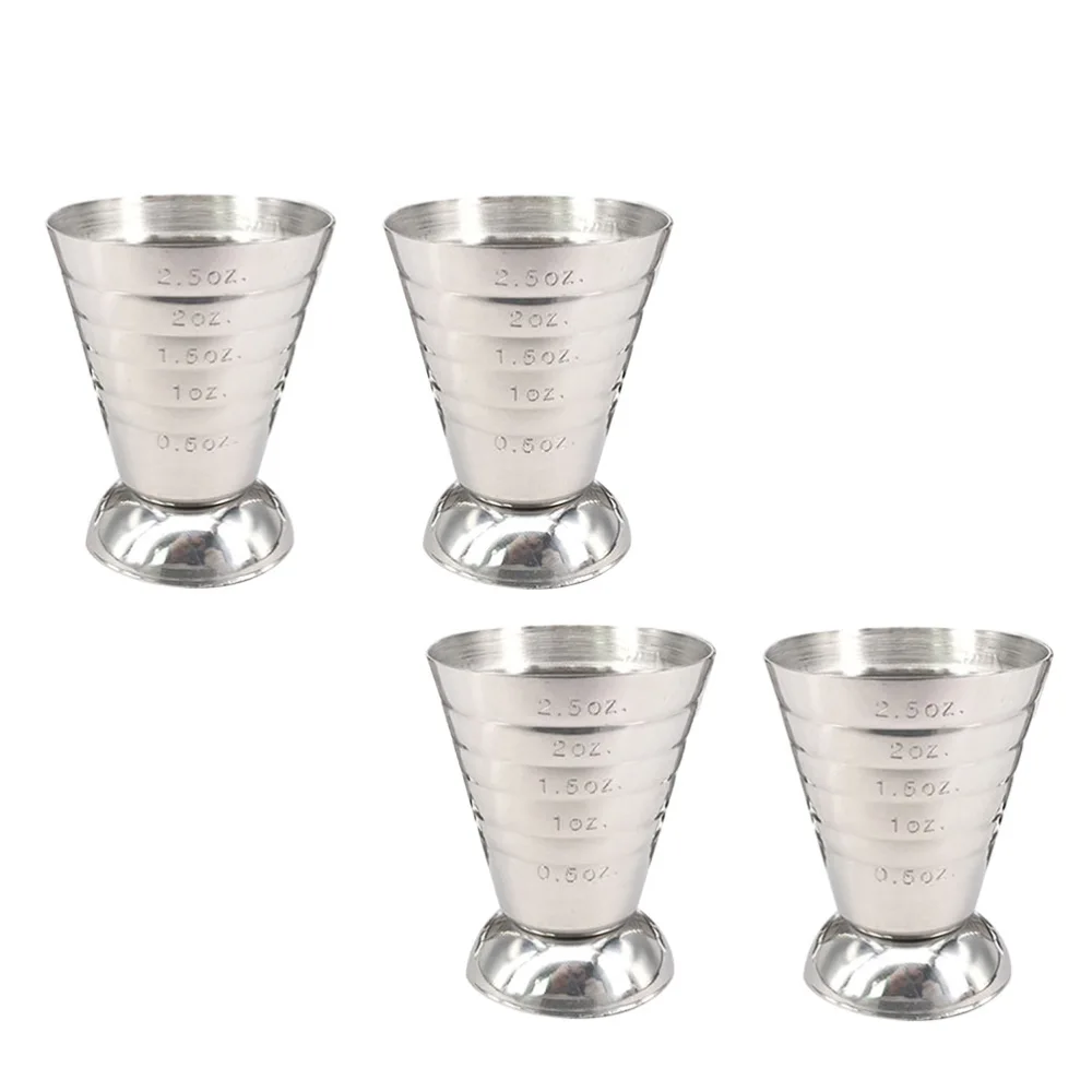 4pcs Practical Stainless Steel Bartending Scale Cups Measuring Jiggers (Silver)