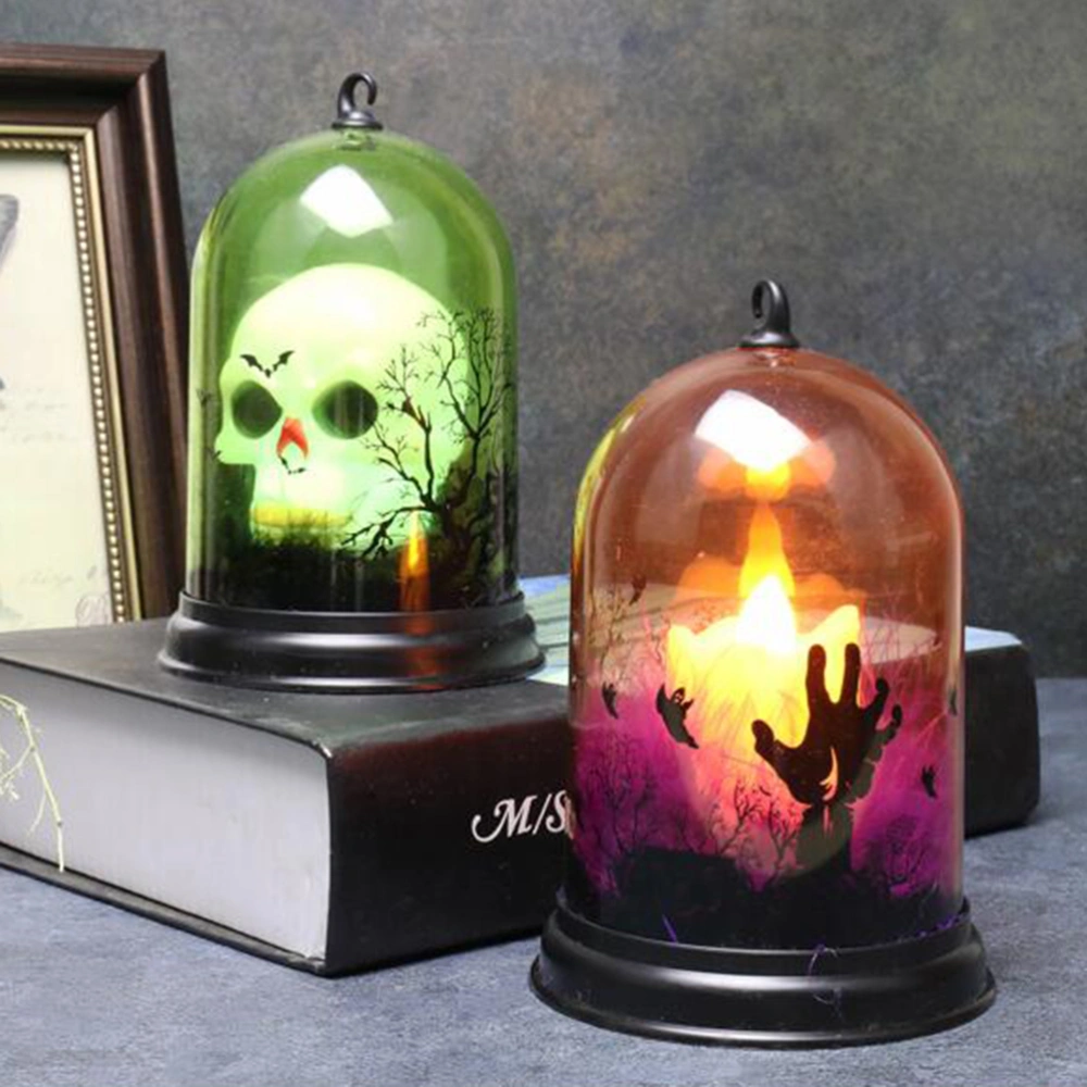 Halloween Clear Dome Light Portable Desk Lantern LED Decorative Lamp for Home Party (Candle)