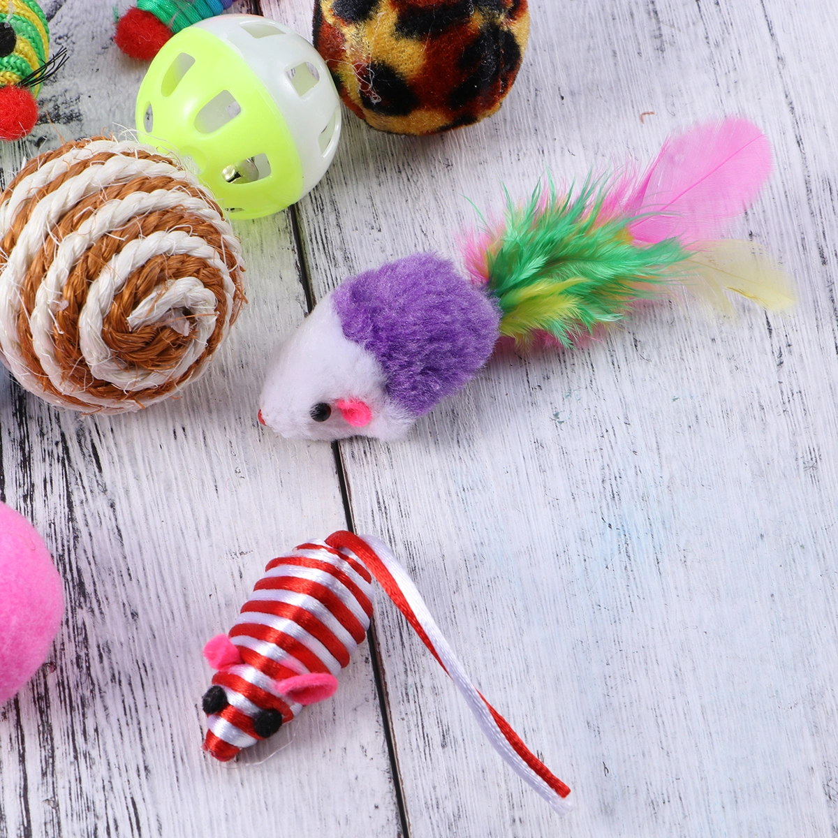 16 Pieces Cat Feather Toys Mice Animal Toys For Kitty Includes Funny Stick Toy Sisal Mice Scratch Ball Teaser