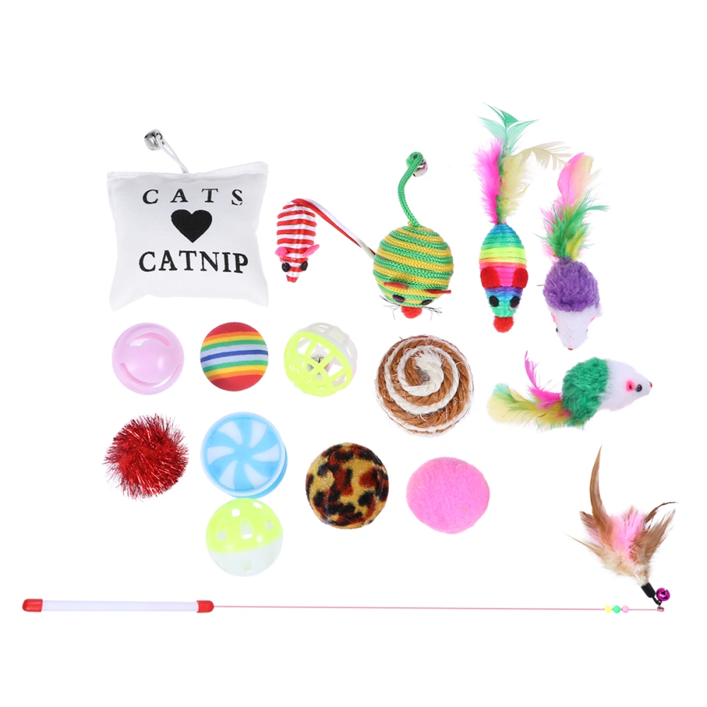 16 Pieces Cat Feather Toys Mice Animal Toys For Kitty Includes Funny Stick Toy Sisal Mice Scratch Ball Teaser