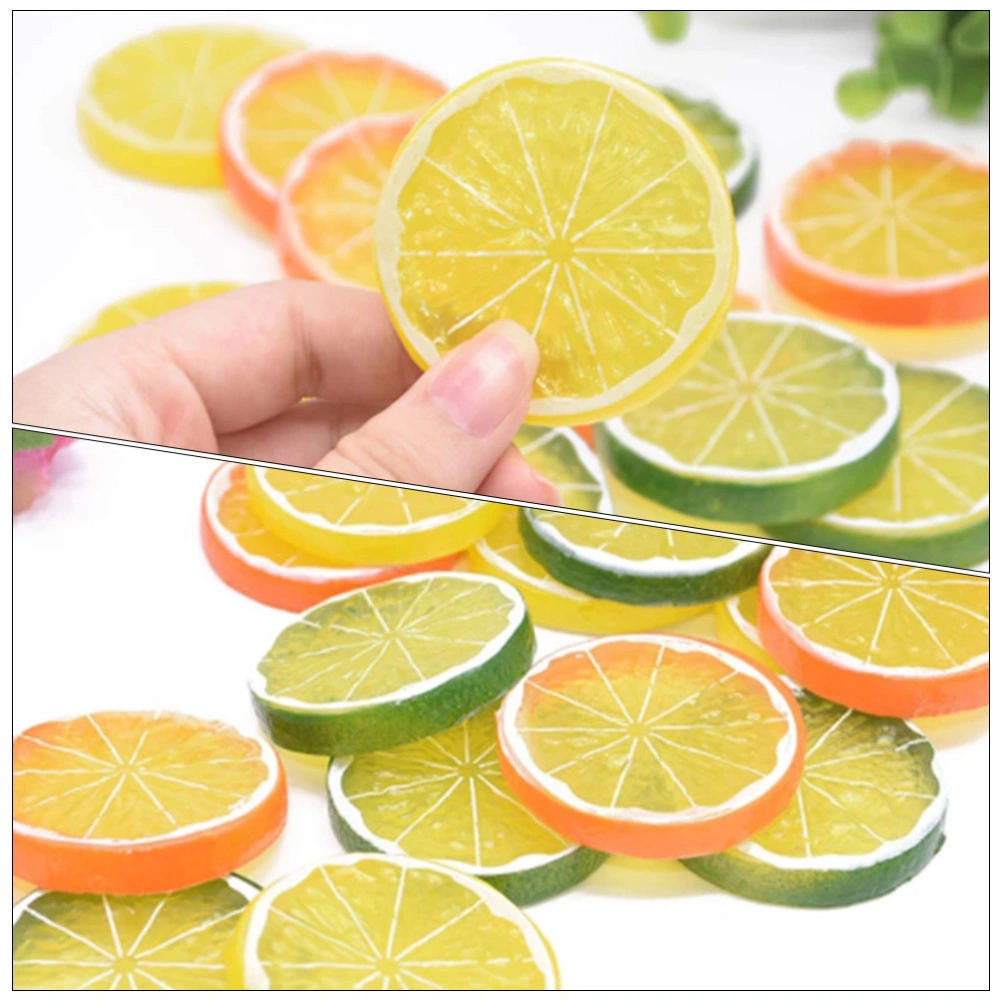 30pcs Artificial Lemon Slices Fake Lemon Slices DIY Artificial Fruit Slices Decors Props