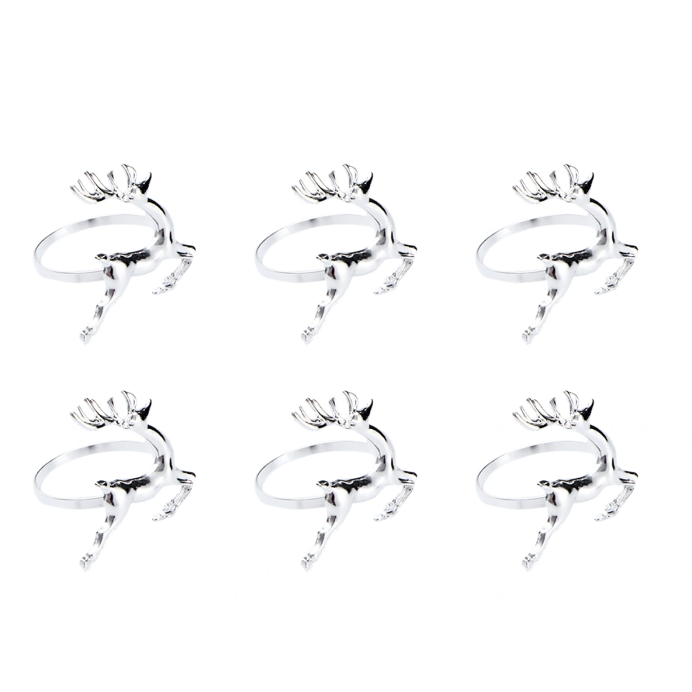 6 PCS Elk Deer Napkin Rings Table Decorative Ornament for Christmas Wedding Parties Everyday Use (Silver)