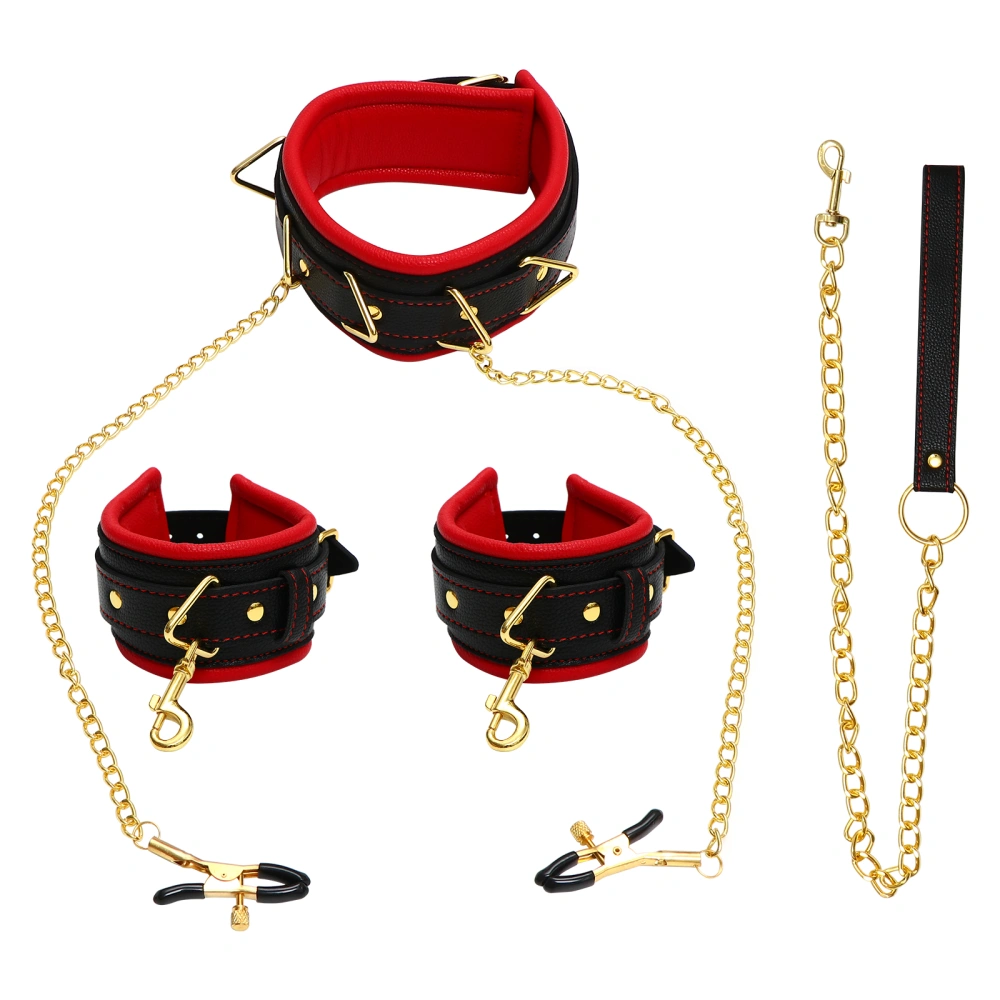 1 Set Sexy Neck Handcuffs Sexual Collar Handcuffs Breast Clamps BDSM Bondage Set