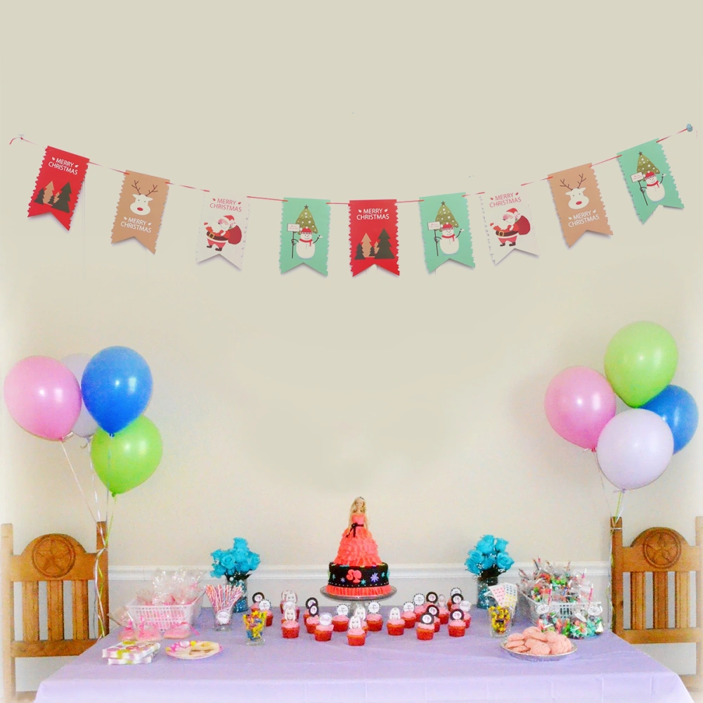 Fashionable Christmas Banner Double-sided Color Printing Party Bunting Banner for Home Dorm Wall Decorations (A Pattern)