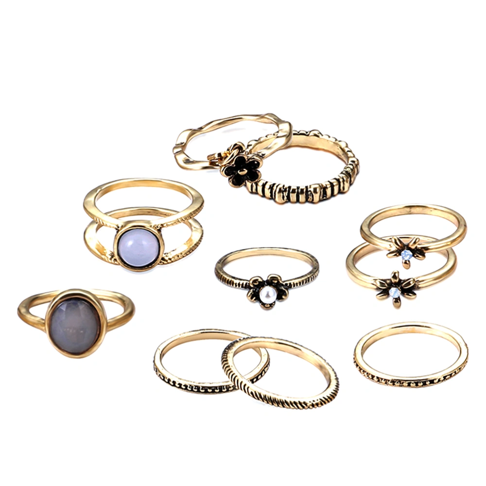 8pcs Women Men Bohe Style Antique Ring Set Gothic Punk Ring Kit for Hands Finger Decoration (Antique Gold)