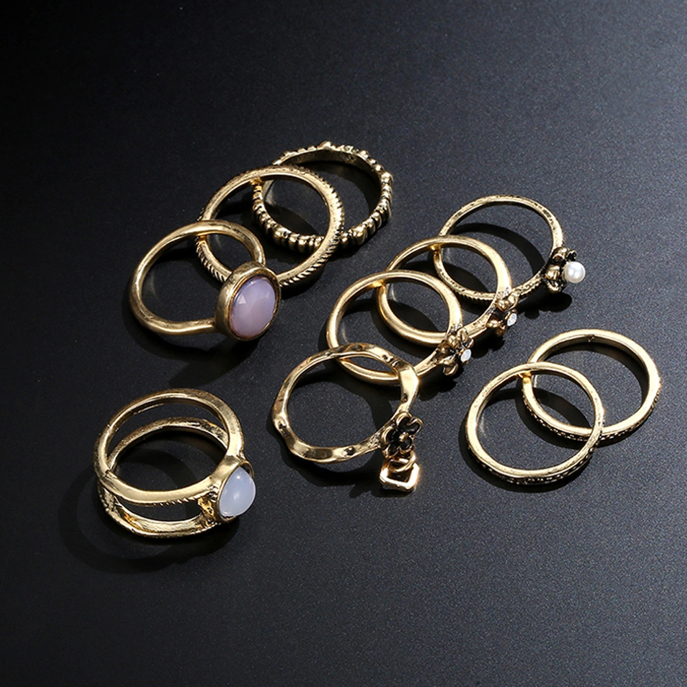 8pcs Women Men Bohe Style Antique Ring Set Gothic Punk Ring Kit for Hands Finger Decoration (Antique Gold)