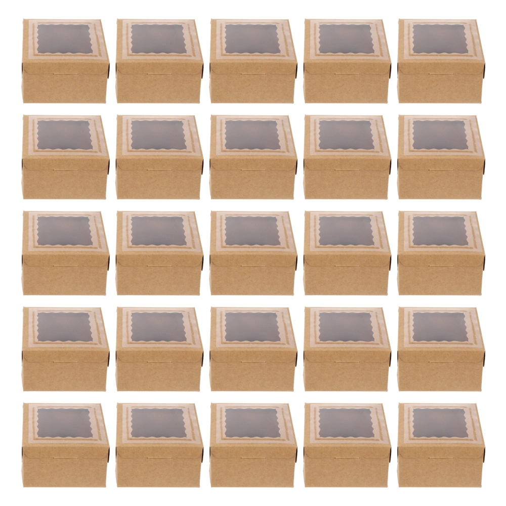 25pcs Kraft Paper Cake Boxes Paper Dessert Storage Boxes with Clear Window