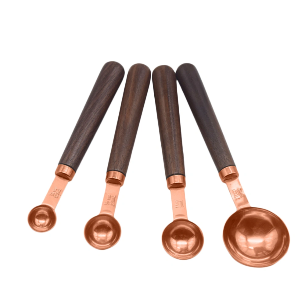 4pcs Premium Grade Stainless Steel Measuring Spoon Measuring Cups with Walnut Handle for Kitchen Measuring Baking(Rose Gold)