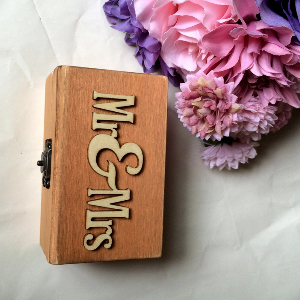 Wooden Mr & Mrs Ring Box Rustic Engagement Wedding Ring Bearer Triangle Box Holder