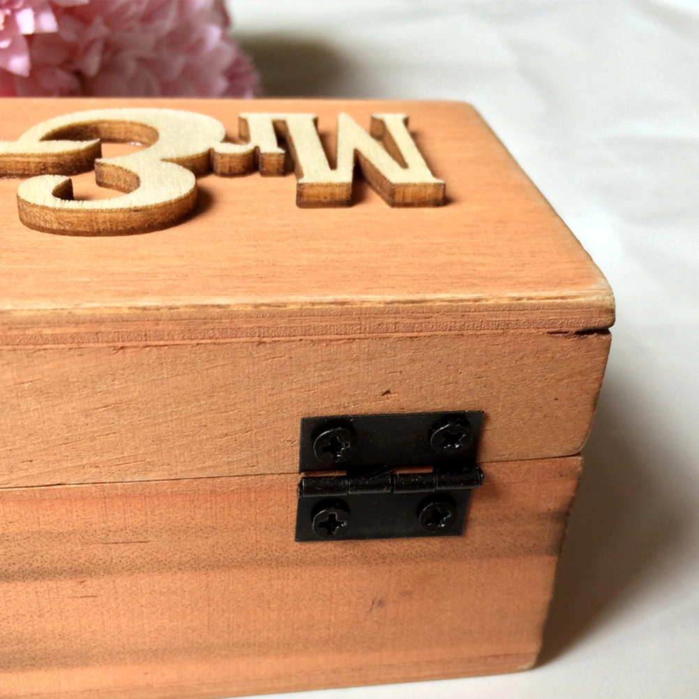 Wooden Mr & Mrs Ring Box Rustic Engagement Wedding Ring Bearer Triangle Box Holder