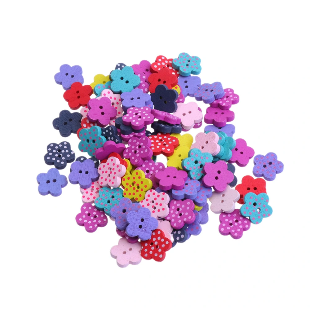 100pcs DIY Wooden Buttons Plum Blossom Shaped Craft Buttons Sewing Clothing Accessories (Mixed Color)