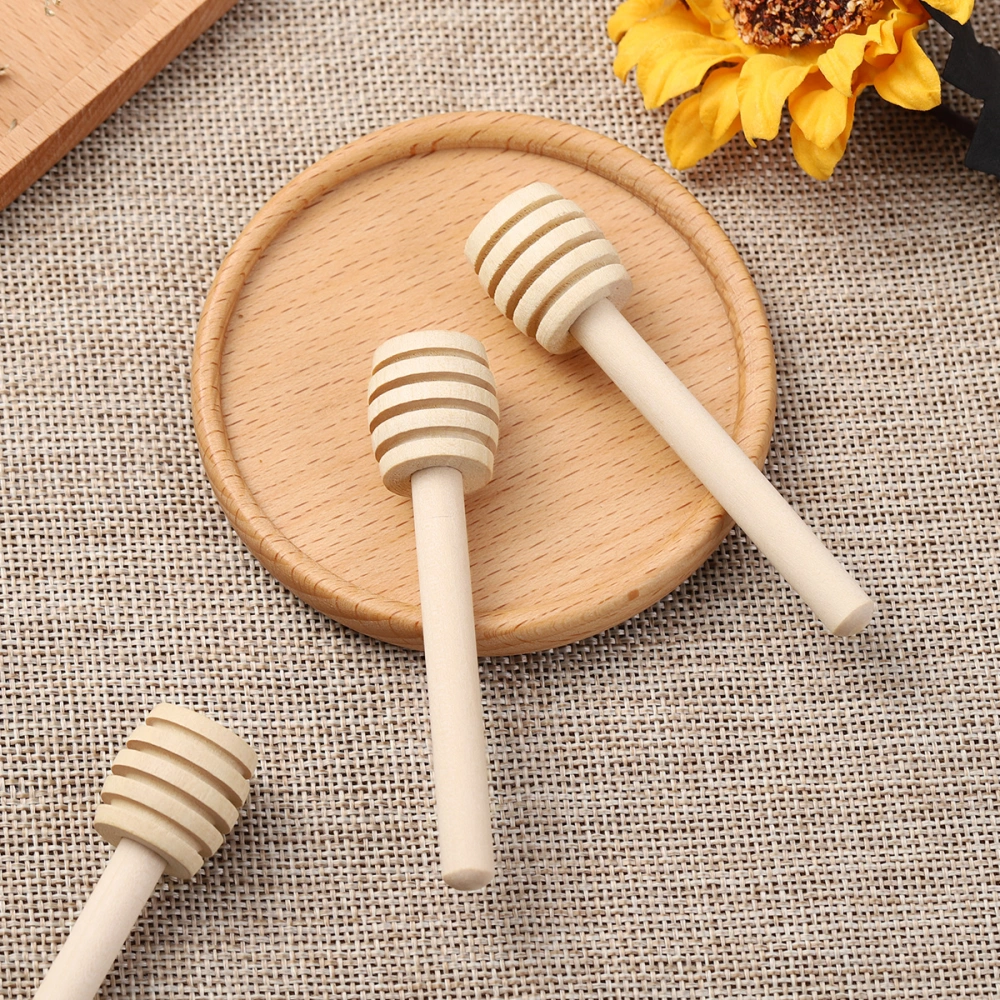 BESTONZON 30pcs 8cm Long Mini Wooden Honey Stick Honey Dippers Honey Spoon Stick for Honey Jar