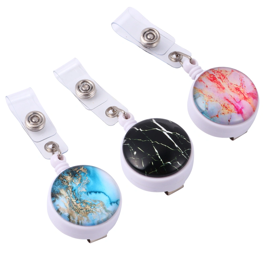 3pcs Marble Retractable Badge Holder Reel Clip with Reinforced ID Holder Strap