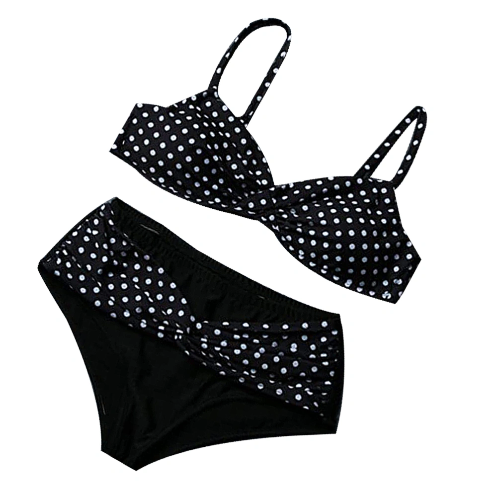 1 Set Two-piece Swimming Suit Bikini Sexy Dots Printed Swimwear Swimsuits Bathing Suits for Women (XL Black)