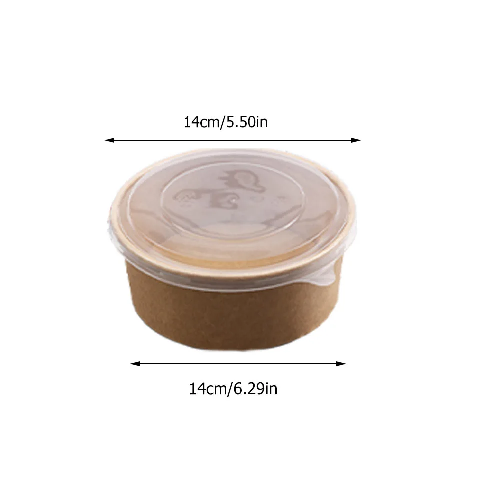 10Pcs Round Disposable Food Container Thicken Kraft Paper Bowls with Lid (Khaki)