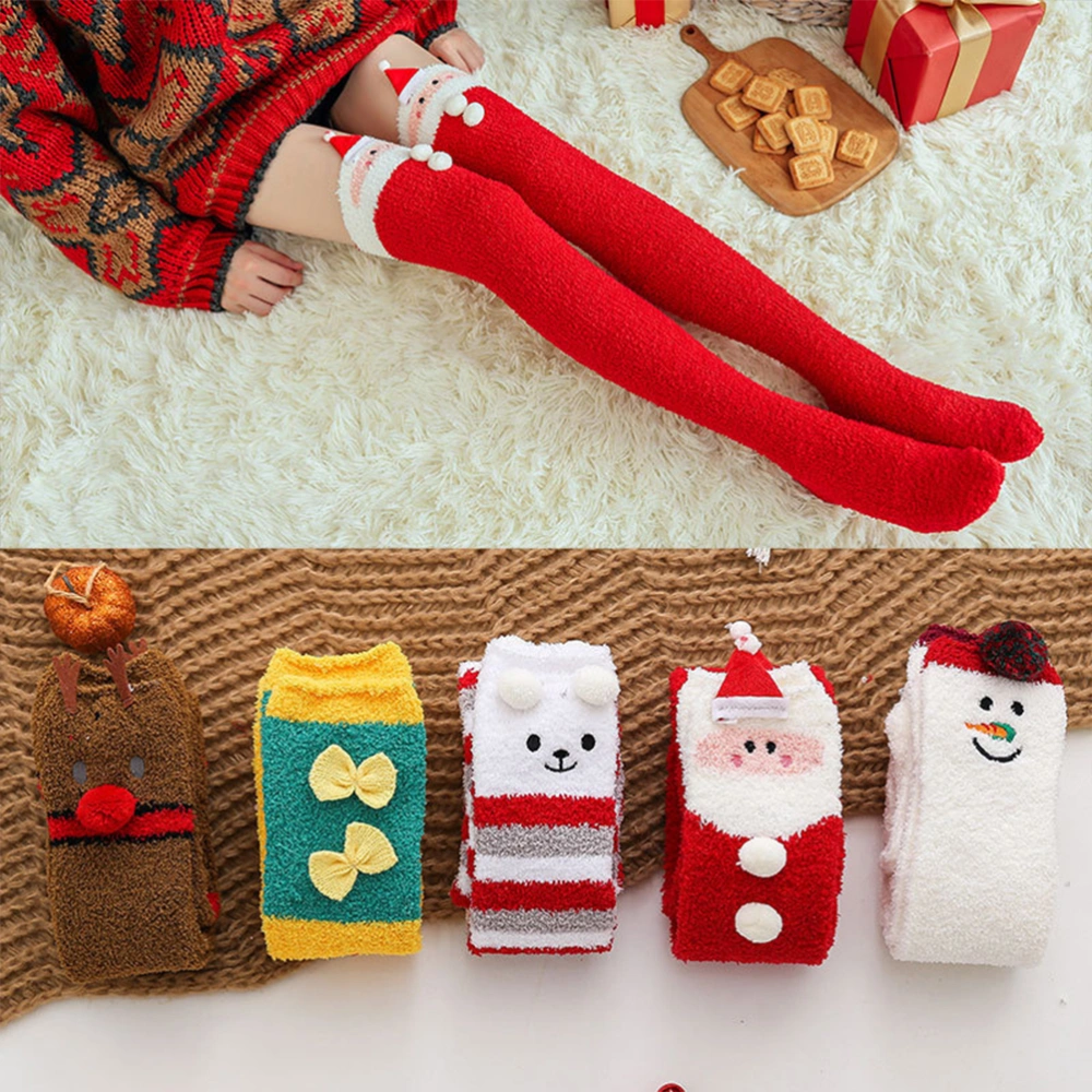 Yellow Christmas Long Stocking Colorful Warm Cotton Stockings Knee High Socks Breathable Tube Socks Dress Up Props for Women Girls- One Size