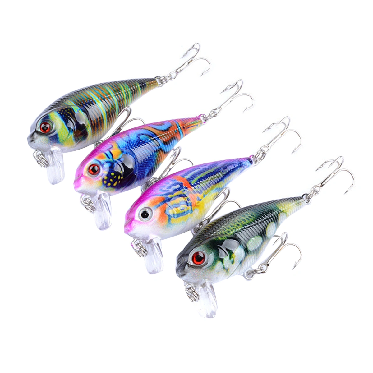 4 Pcs Fishing Lures Colorful Painted Baits Artificial Floating Fishing Lures Deep Sea Baits (4 Colors)
