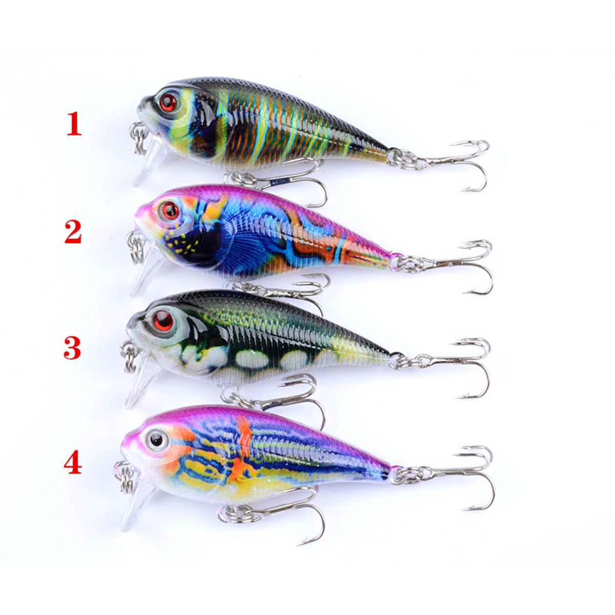 4 Pcs Fishing Lures Colorful Painted Baits Artificial Floating Fishing Lures Deep Sea Baits (4 Colors)
