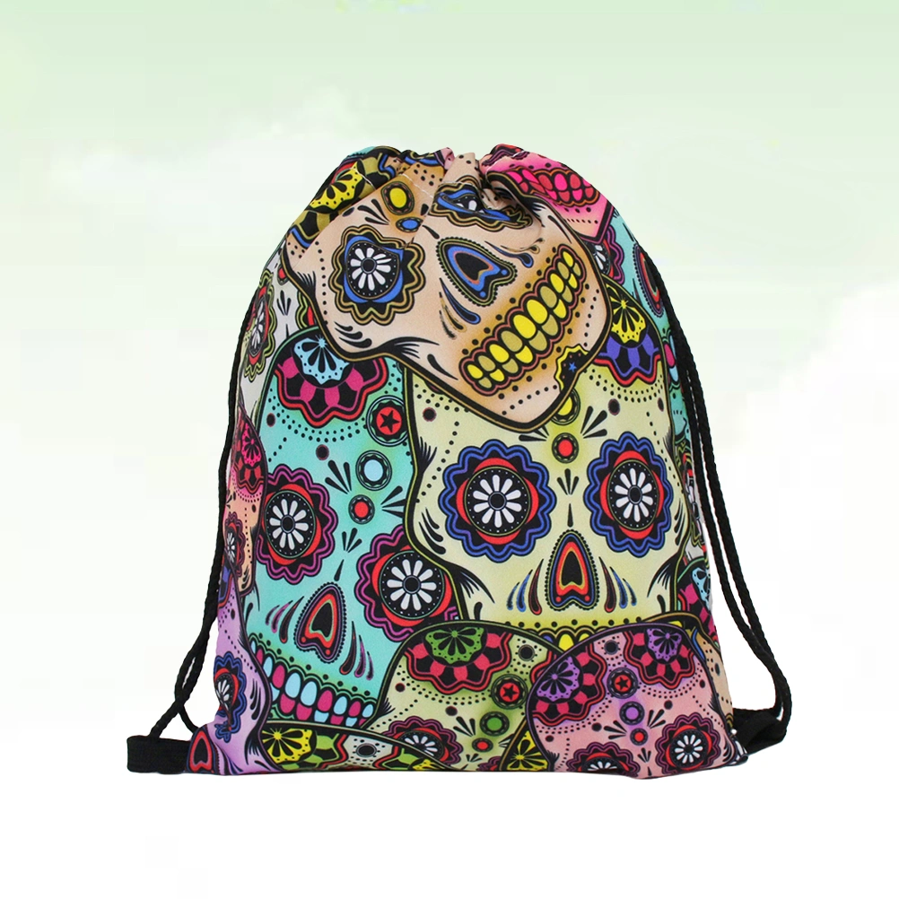 Skull Printing Drawstring Bag Backpack Fashion Rucksack for Outdoor Sports Gym Beach School