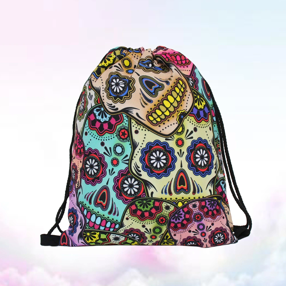 Skull Printing Drawstring Bag Backpack Fashion Rucksack for Outdoor Sports Gym Beach School
