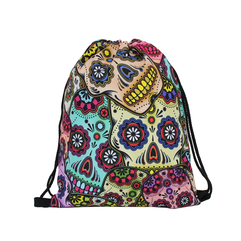 Skull Printing Drawstring Bag Backpack Fashion Rucksack for Outdoor Sports Gym Beach School