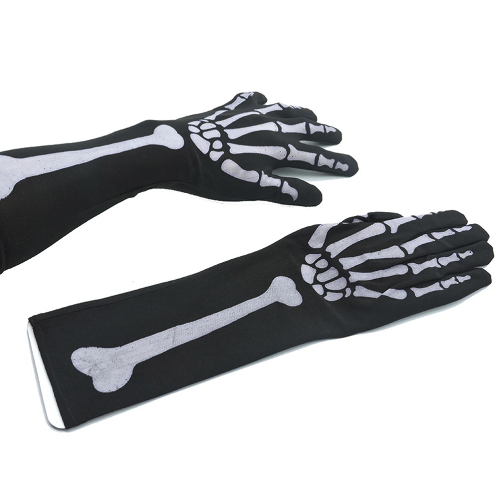 Unisex Winter Skull Skeleton Printing Halloween Long Arm Warmer Gloves Costume Accessory for Halloween Horror Nights 60cm