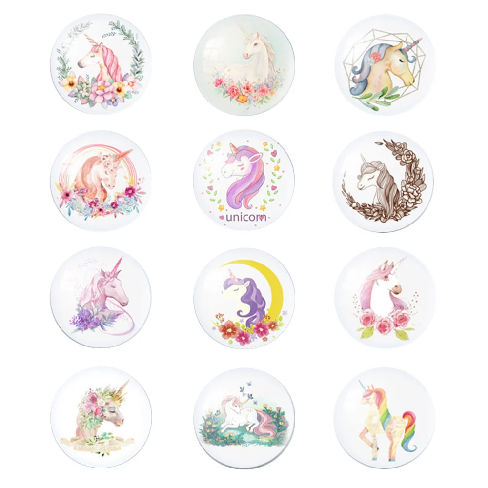 1 Set/12PCS Unicorn Pattern Fridge Magnet Crystal Glass Fridge Magnet(30MM)