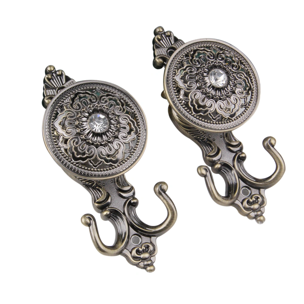 Pair of Rose Style Drapery Curtain Holdbacks Tieback Hooks (Bronze)