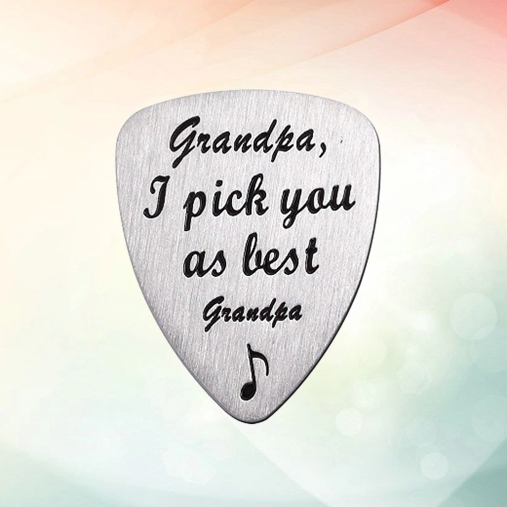 Titanium Steel Carved Guitar Pick Grandpa I Pick You As Best Grandpa Letter Engraved Ukulele Pick Musical Instrument Accessory