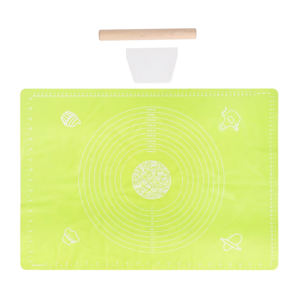 1 Set Silicone Dough Rolling mats Baking Mats with Scraper (Light Green)