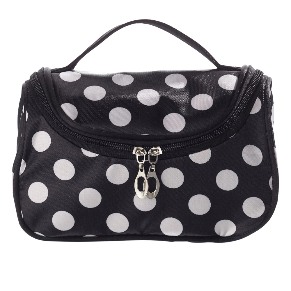 Fashion Polka Dotted Women's Zipper Travel Cosmetic Makeup Bag Toiletry Bag Handbag Organizer (Black)