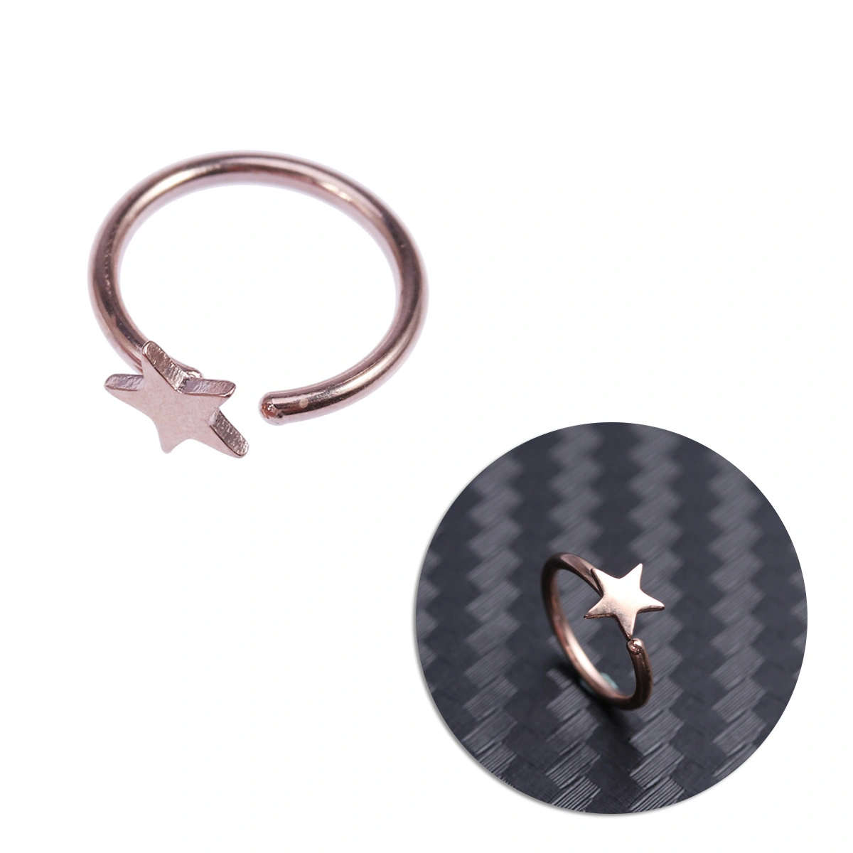 Women Stainless Steel Star Shape Nostril Nose Stud Ring Clip On Nose Body Jewelry (Rosy Gold)
