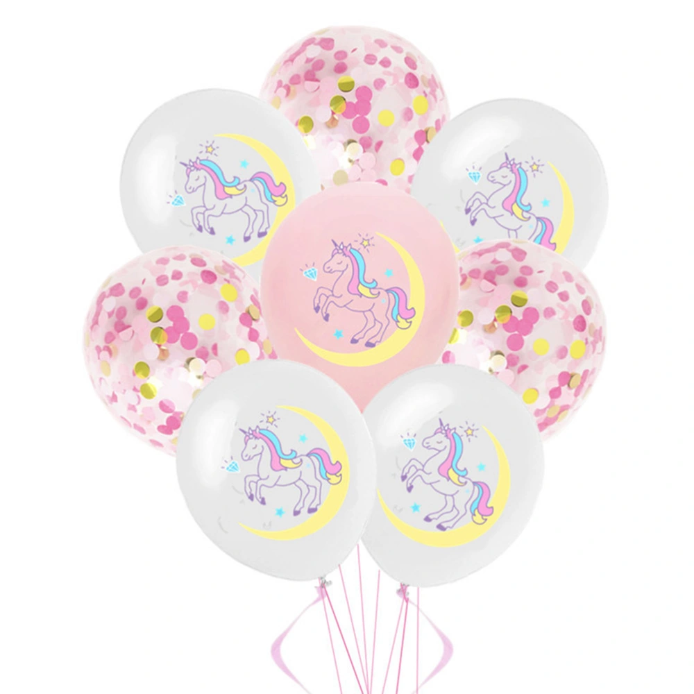 10pcs 12inch Printed Latex Balloons Colorful Unicorn Pattern Golden Confetti Balloons Home Decor for Party Birthday (White+Light Pink+Sequin)