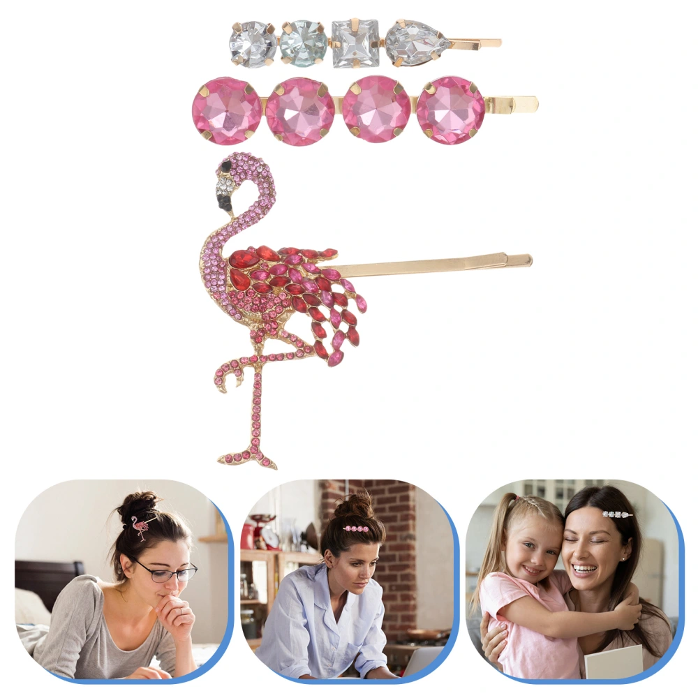 3Pcs Rhinestone Hairpins Attractive Hair Clips Flamingo Bang Clips Unique Headdress for Women Girls