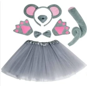 1 Set Mouse Costume Accessory Set Mouse Ears Headband Bowtie Tail Skirt Gloves Halloween Party