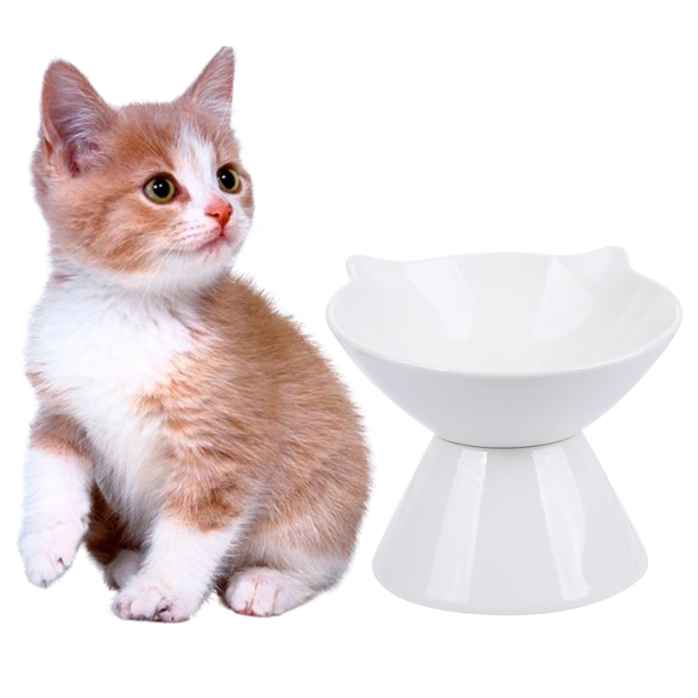 1Pc Pet Cat Ceramics Bowl High Base Cat Ear Bowl Pet Supplies Water Food Feeder for Puppy Kitten Pet Feeding (White)