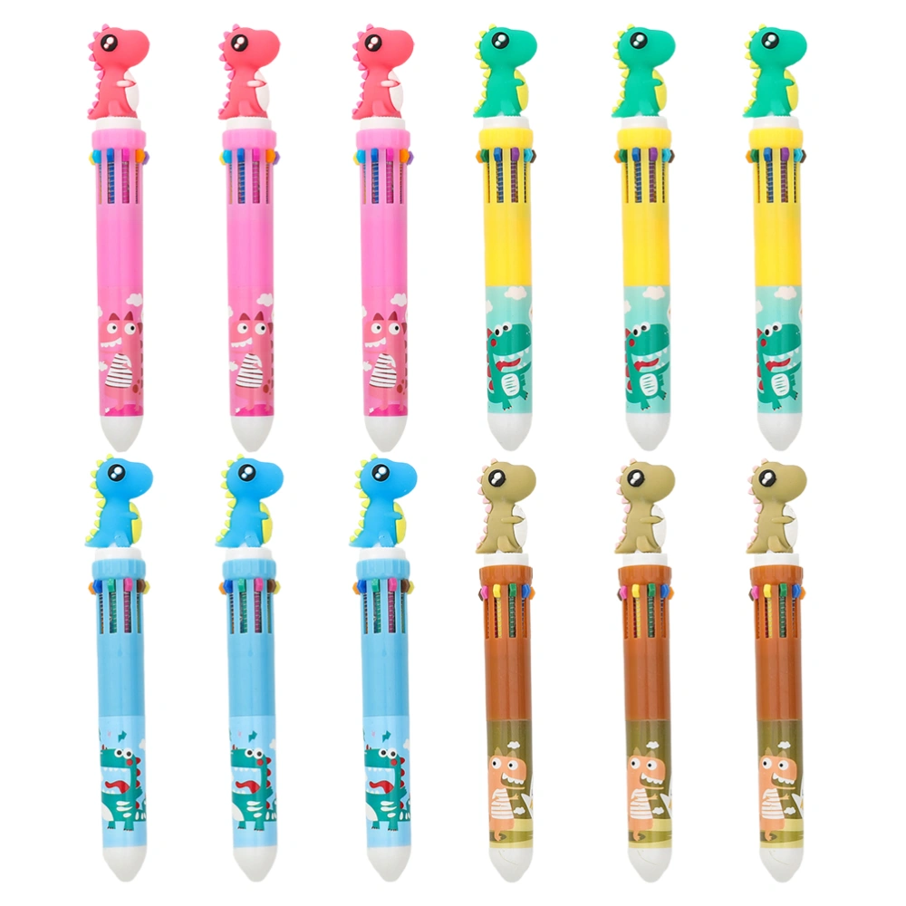 12Pcs 10 Colors Cartoon Dinosaur Design Ballpoint Pens Creative Signing Pens Student Stationery School Supplies