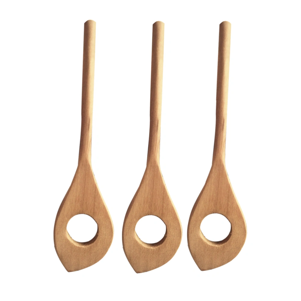 3PCS Maple Wood Small Mixing Hole Spoon Wooden Mixing Egg Beater Stirring Rod Stirring Spoons for Bar Home Hotel