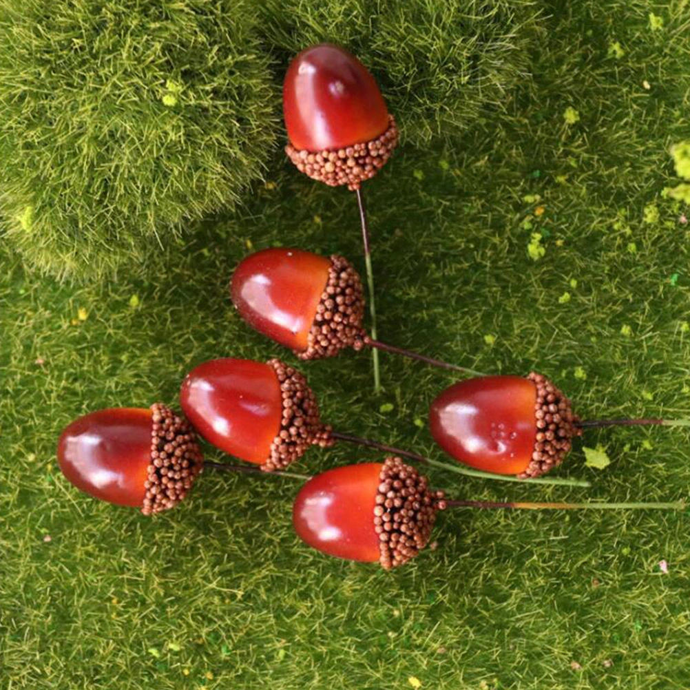 50pcs Artificial Acorn Ornament Photography Decoration Scene Props Plant Decor Home Props