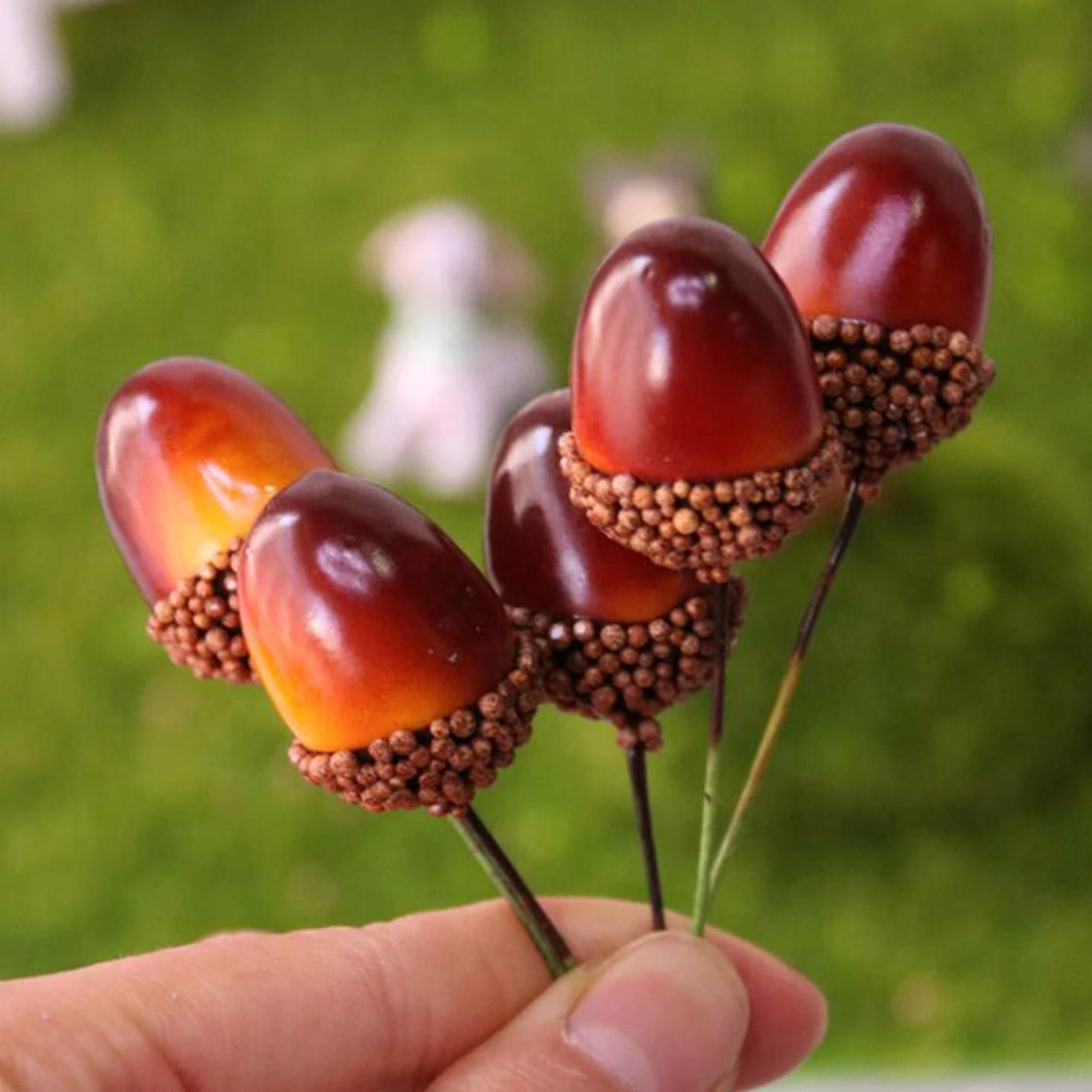 50pcs Artificial Acorn Ornament Photography Decoration Scene Props Plant Decor Home Props