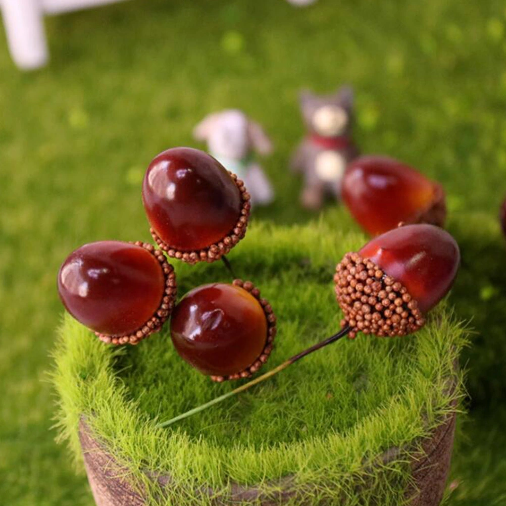 50pcs Artificial Acorn Ornament Photography Decoration Scene Props Plant Decor Home Props