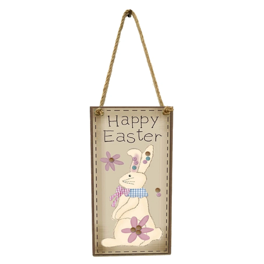 Wood Easter Hare Printing Hanging Board Beautiful Decor Hanging Drop for Home Store Party Festival (With a Hemp Rope About 40cm Long)