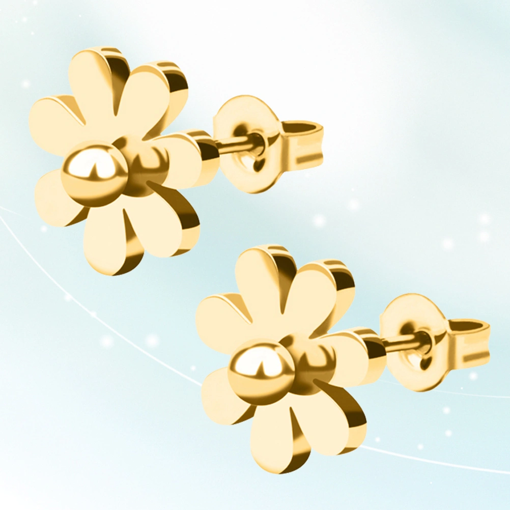 A Pair Stainless Steel Simple Daisy Earrings Fashion Chrysanthemum Ear Stud Flower Stud for Women and Girl(Golden)